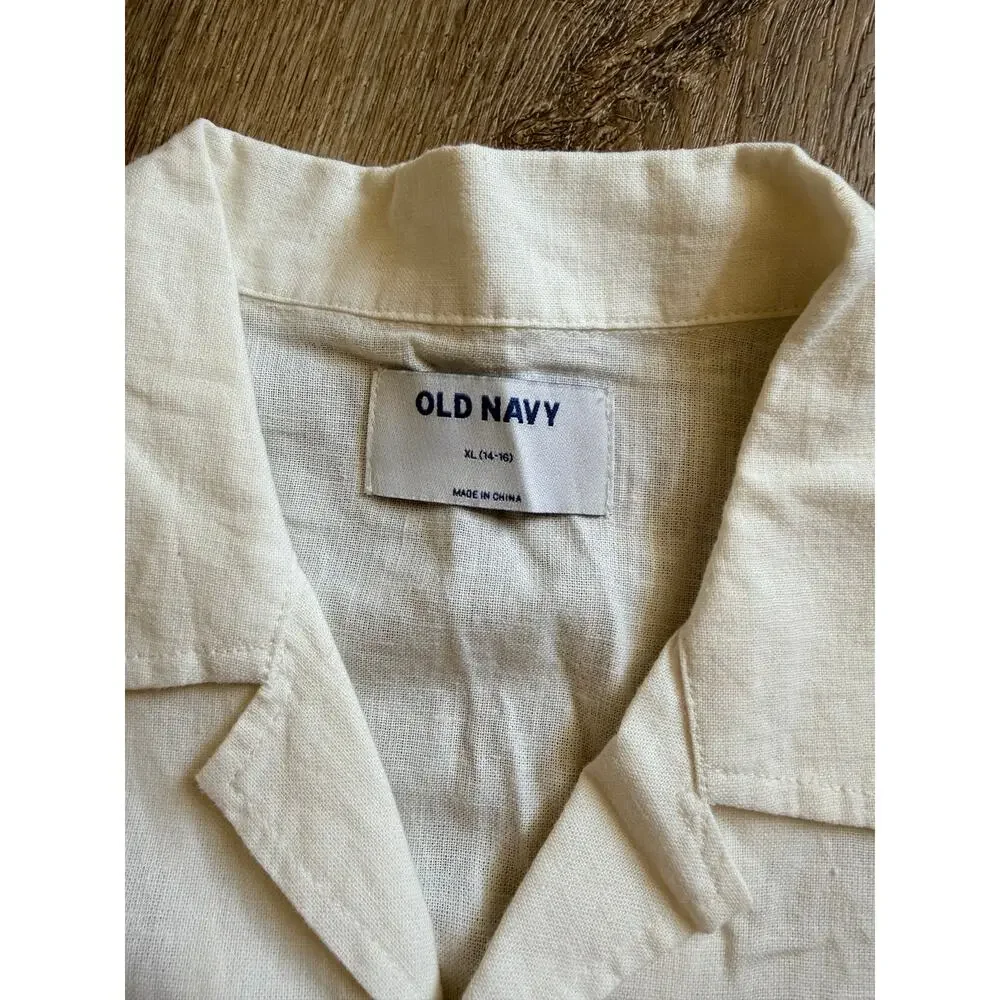 Old Navy Boys' White Linen Blend Button-Down Shirt XL